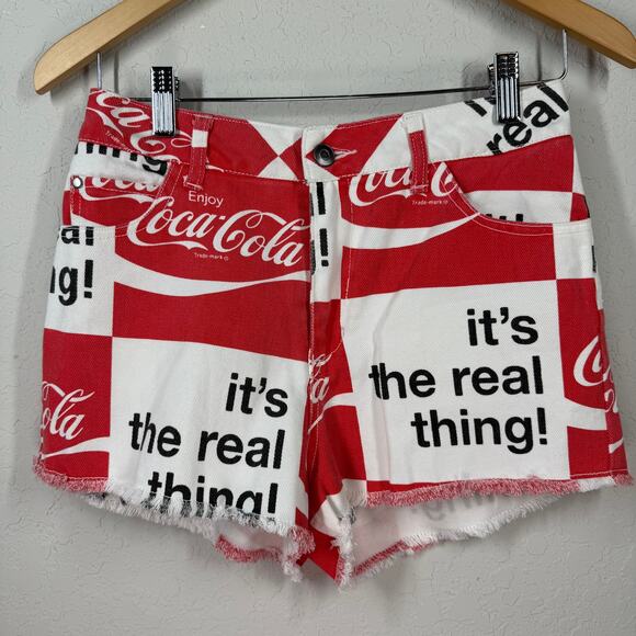 Women's Coca-Cola Red, White,‎ Black Raw Hem Shorts Size S - Picture 2 of 6